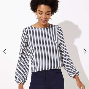 NWT LOFT Striped Puff Sleeve Blouse